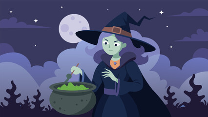 Naklejka premium As the moon rises the witch adds a sprinkle of alarming rumors and conspiracies to her potion creating a thick fog of unease and anxiety..