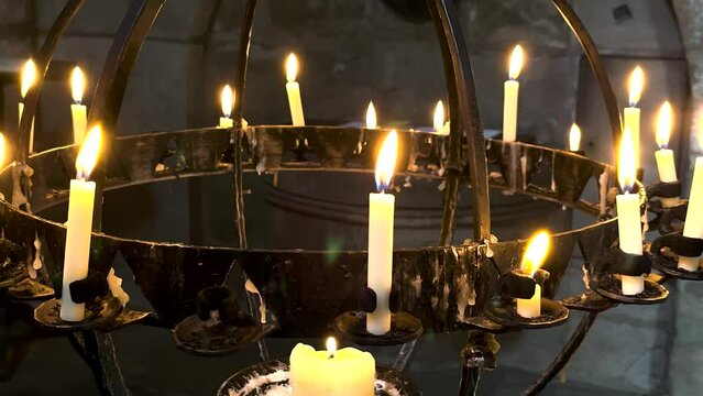 Close-up of Candle in The Church at Nuremberg City, Germany, Europe. Candle Of St Sebald Church, Sebalduskirche.