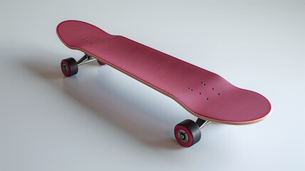 Ultra HD realistic image of a crimson skateboard on a white background, ideal for sports and youth culture themes