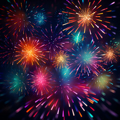 Fototapeta premium Abstract colorful fireworks on the night sky