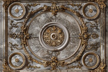 Obraz premium Lavish antique baroque, barocco ornate marble ceiling frame non linear reformation design. elaborate ceiling with intricate accents depicting classic elegance and architectural beauty