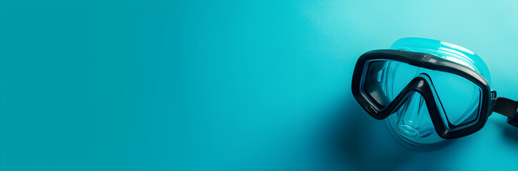 Snorkel mask web banner. Snorkel mask isolated on turquoise background with copy space.