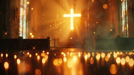 Abstract christian cross in church on clean background and bokeh
