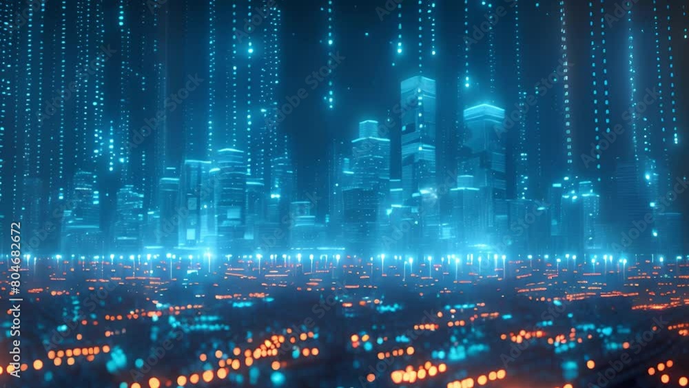 Aufkleber a city of the future glows with an array of blue lights, creating a striking and modern urban landsc