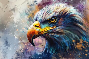 colorful abstract eagle head painting powerful hawk illustration modern wall art digital painting