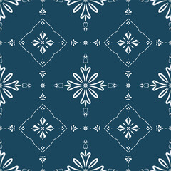 Blue and white luxury vector seamless pattern. Ornament, Traditional, Ethnic, Arabic, Turkish, Indian motifs. Great for fabric and textile, wallpaper, packaging design or any desired idea.