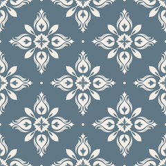 White and blue luxury vector seamless pattern. Ornament, Traditional, Ethnic, Arabic, Turkish, Indian motifs. Great for fabric and textile, wallpaper, packaging design or any desired idea.