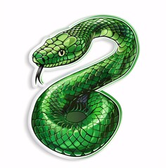 3D realistic green cobra snake on a white background