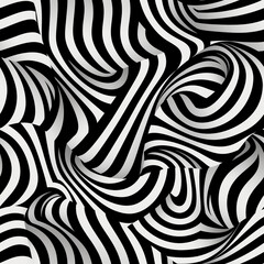 hypnotic black and white optical illusion with swirling stripe pattern, seamless background, digital art, interior design, wallpaper