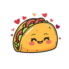 Smiling Taco with Hearts Cartoon Style