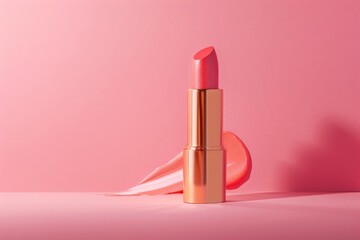 elegant lipstick tube on pastel backdrop product photography