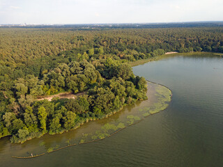 Aerial landscape of river and Grunewald forest on a sunny summer day in Berlin