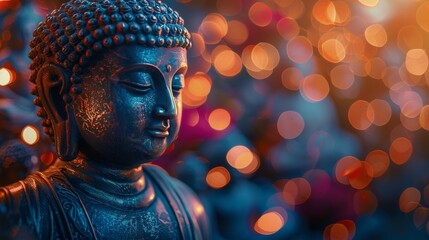Buddha Statue Sitting in Front of Lanterns