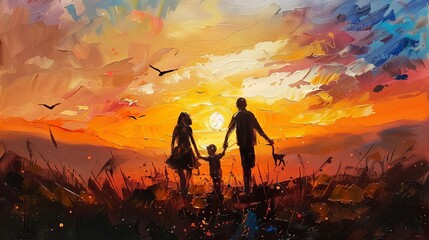 Mesmerizing family painting capturing the tranquil sunset moment together on a peaceful evening