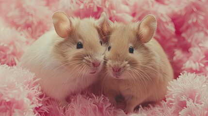 two cute hamsters on pink background Generative AI
