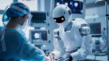 Medical robot assisting surgeon in a high-tech operating room
