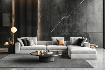 luxurious modern living room with elegant decor sophisticated interior design 3d illustration