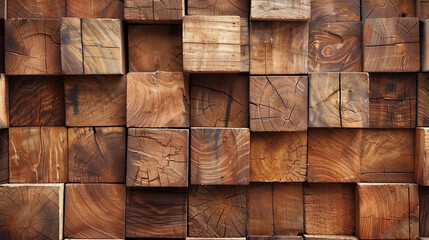 Warm Cinnamon Wood Texture: Abstract Block Stack Wall Background,
