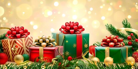 Gifts in boxes on festive background