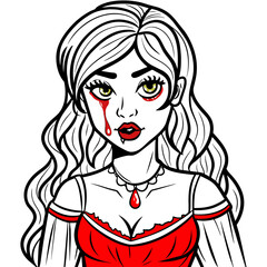 A beautiful girl with flowing hair in a fashion illustration style portrait