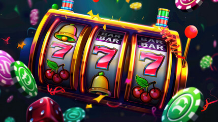 Online casino, casino slot machine, Casino Roulette, cards with flying poker chips