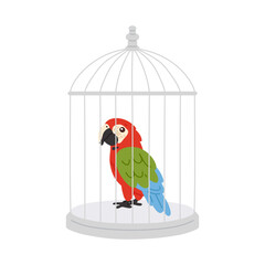 Vector illustration cute doodle macaw parrot in cage for digital stamp,greeting card,sticker,icon, design