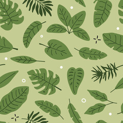 Vector seamless background pattern with tropical leaves for surface pattern design 