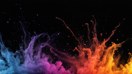 Ai generator Explosion of colored powder on a black background which looks very beautiful accompanied by smoke