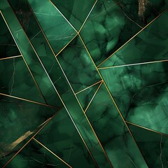 Abstract luxury geometric green with gold lines
