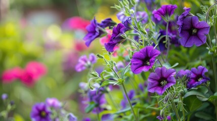Obraz premium Celebrate Mother s Day with a stunning display of vibrant purple flowers in the garden conveying a heartfelt message of love and appreciation
