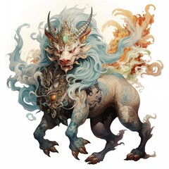 Illustration of a Qilin on a White Background