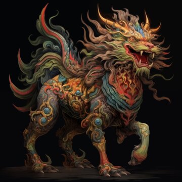 Illustration of a Qilin on a Black Background