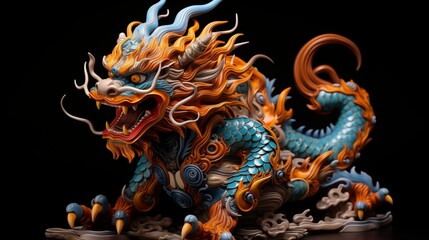 Obraz premium Illustration of a Pixiu on a Black Background