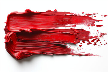 A red brush stroke on a white background