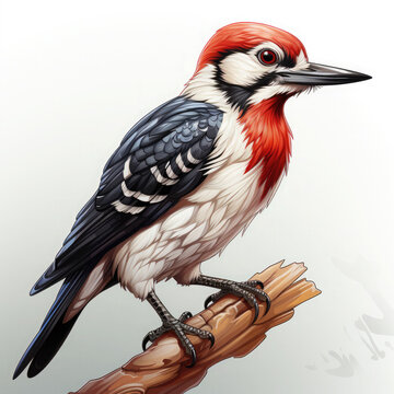 red-headed woodpecker perched on branch clip art preview
