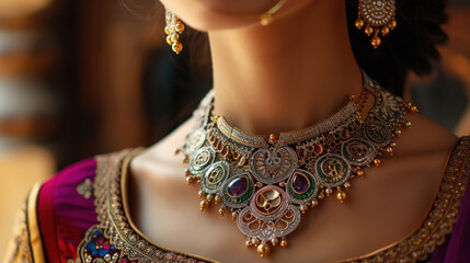 Woman wearing traditional necklace