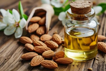 Sweet Almond oil nuts. Macro fresh. Generate Ai