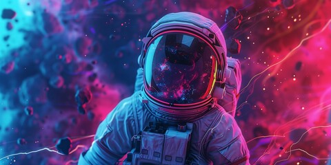 a vibrant and colourful space avatar featuring an astronaut wearing a neon-lit spacesuit