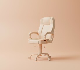 Peach Fuzz Trendy Colour. Luxury Office armchair. Modern office chair leather. Isolated monochrome 3d render illustration in pastel peach color. Vacant place creative concept. One color wallpaper.