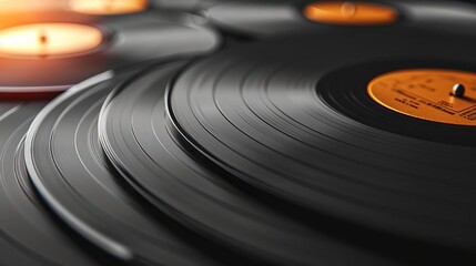 Black vinyl records on a turntable.