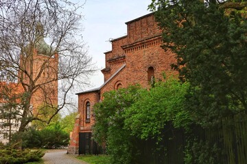 Fototapeta premium An alley in the park among the monuments on Tumskie Hill in Plock, Poland