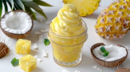 Unique shots showcasing the exotic flavors of coconut and pineapple in a refreshing sorbet, transporting taste buds to sun-drenched tropical shores.