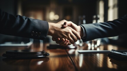 Professional Businessmen Sealing the Deal With a Firm Handshake in a Modern Office