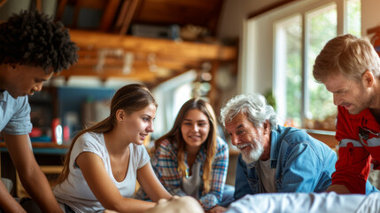 Diverse Group of People Learning CPR Techniques in a Workshop