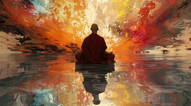 Monk meditation digital art