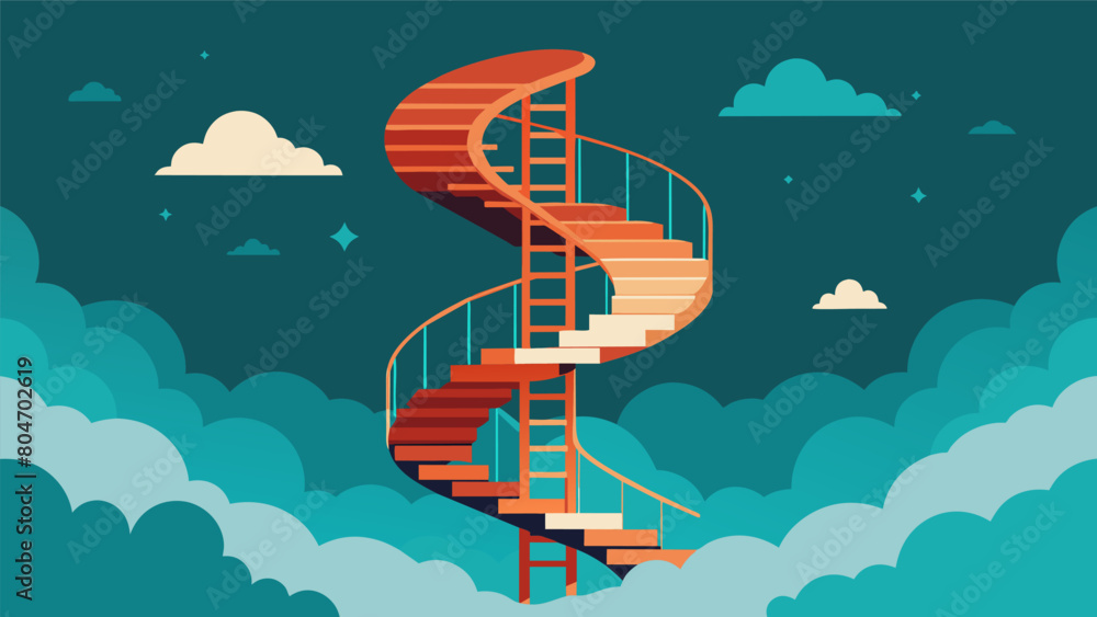Poster a spiral staircase ascending through clouds of mist symbolizing the journey into the depths of the s