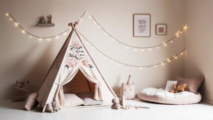 A cozy and stylish modern baby room with a tent a canopy Generative AI