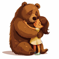 vector bear hugs a girl on a white background. Generative AI