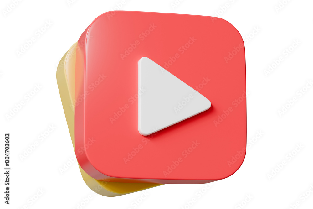 Poster 3d realistic playing videos button icon isolated on white background. minimal red videos player icon