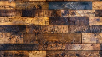  A macro image of diverse wooden flooring featuring varying shades and dimensions of planks